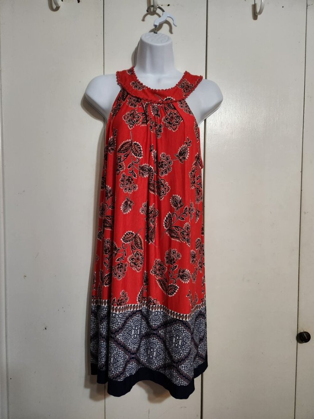 Three Pink Hearts Sleeveless Halter Dress Juniors XL Red Paisley Boho Summer